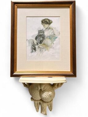 Framed vintage/antique art an early 20th-century 1908 print titled Favorite Cat